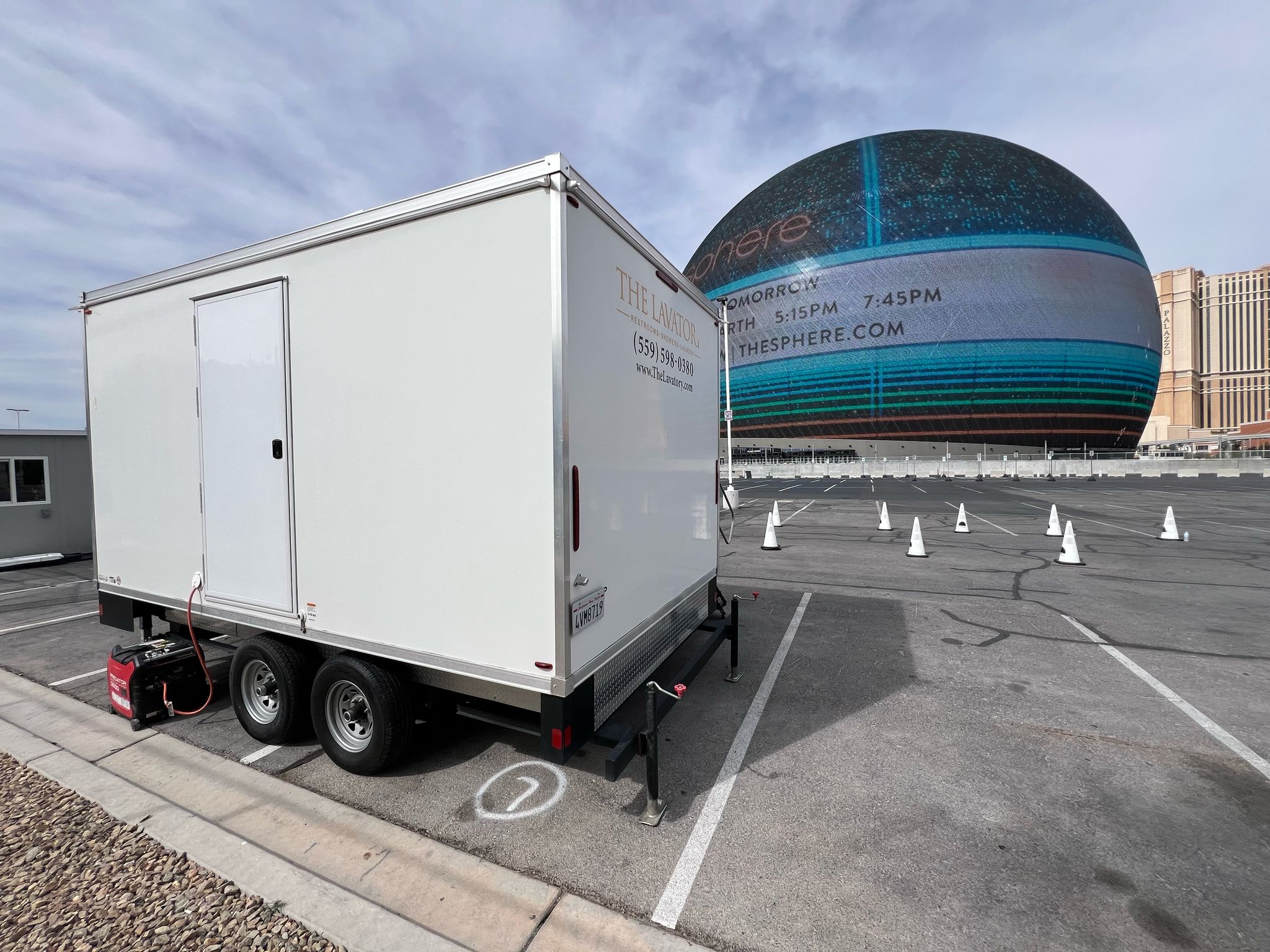 The Lavatory restroom trailer at Sphere Las Vegas. Production support at the world's most advanced venue