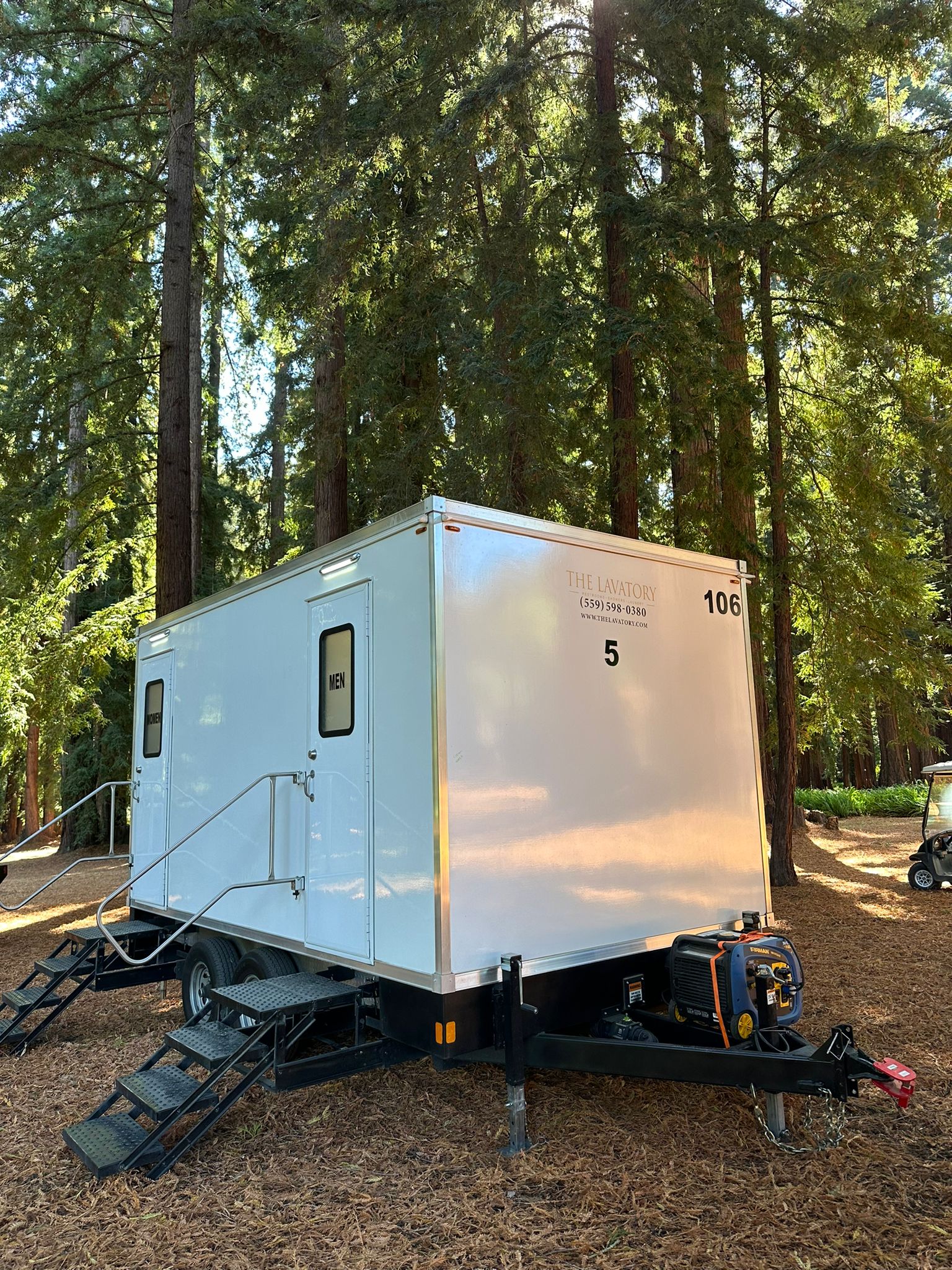 5 station luxury restroom trailer rental Denver. Most popular event bathroom trailer for 200 to 500 guests