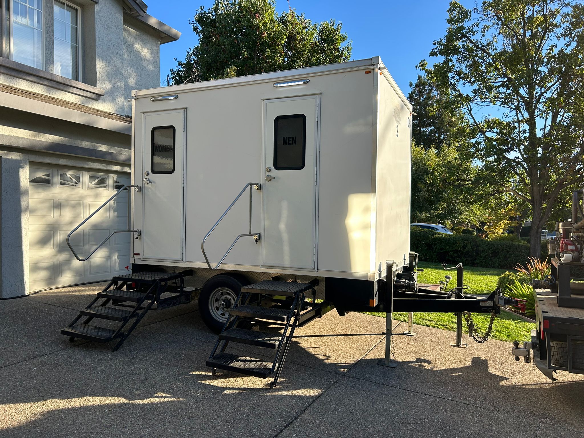 Denver residential luxury restroom trailer rental. Backyard wedding and home renovation bathroom trailer