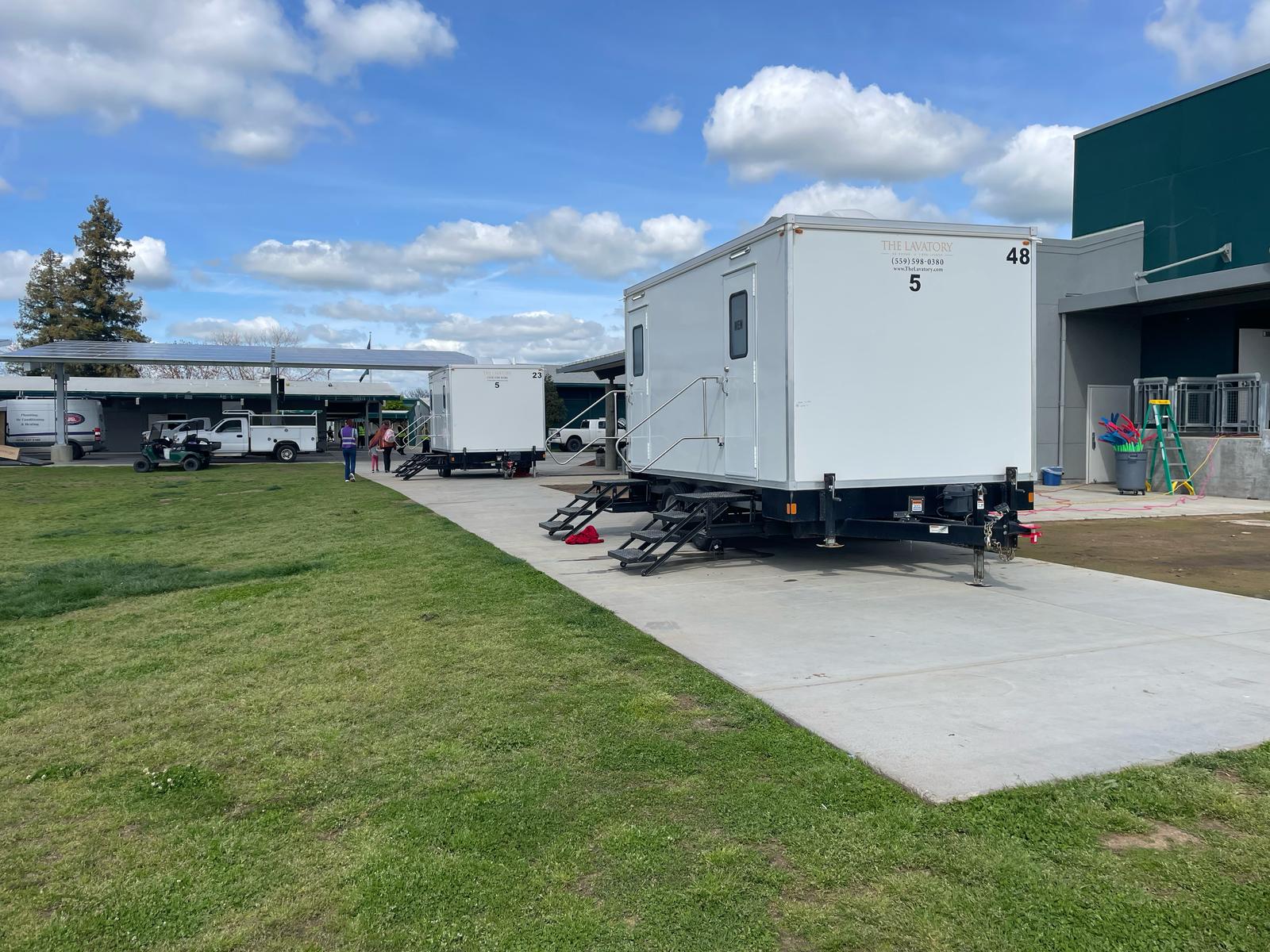 Denver school district luxury restroom trailer rental. University and district bathroom trailer for remodels and events